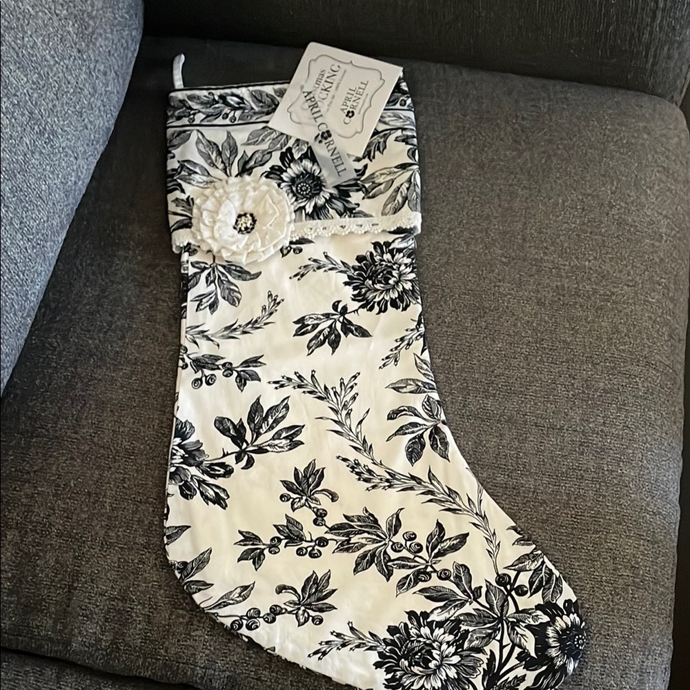 April Cornell Black and White Floral Holiday Stocking